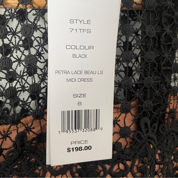 French Connection Petra Boho Lace Elegant Peplum Midi Dress Nude Lining Sz 8 NWT - Picture 10 of 12